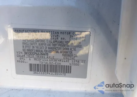 2018 Nissan Versa Note Sv z USA, uszkodzony, nr VIN 3N1CE2CP4JL354470